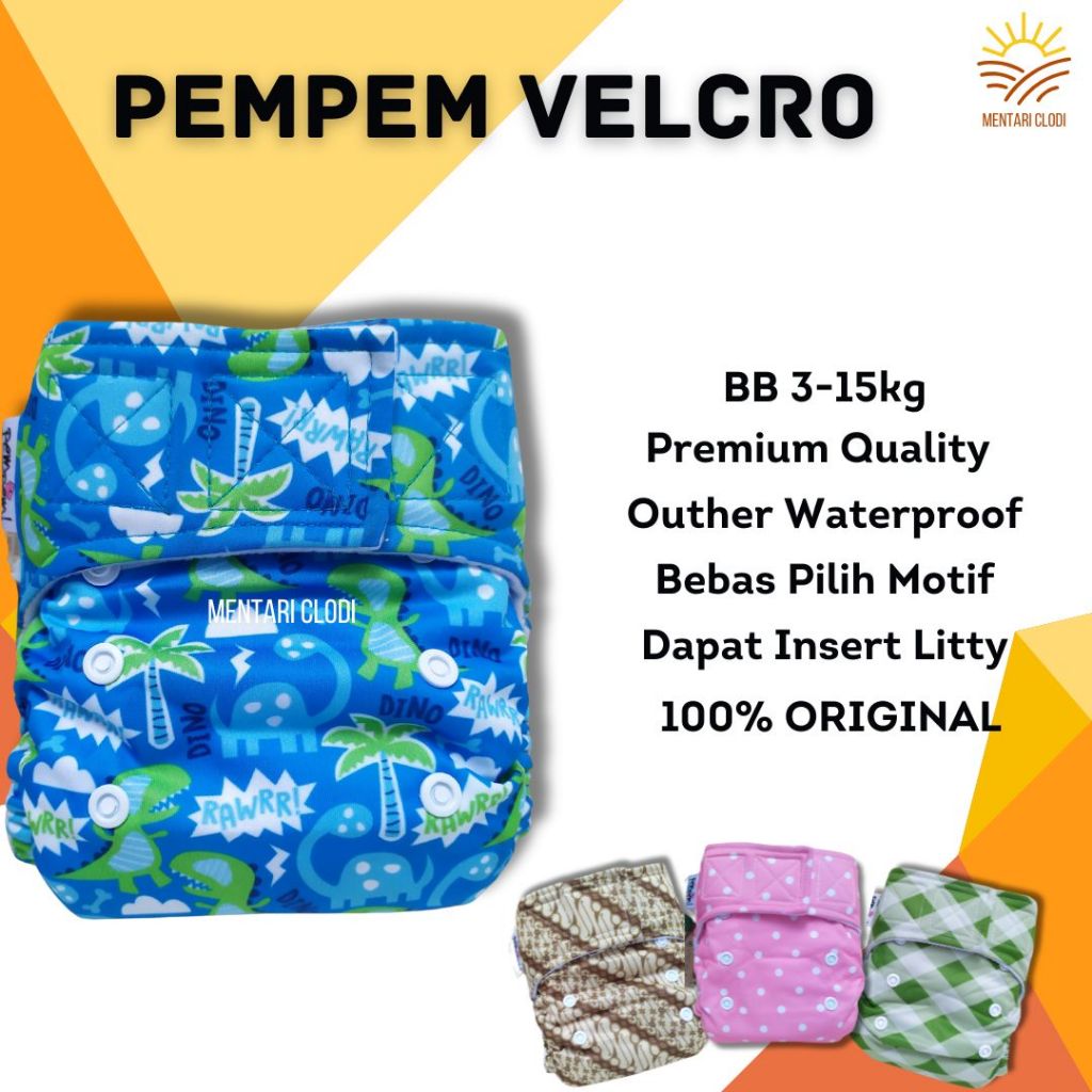 ORIGINAL Clodi Pempem Velcro/ Clody Pempes Cuci Ulang/ Popok Kain Bayi Waterproof/ Pempes Modern