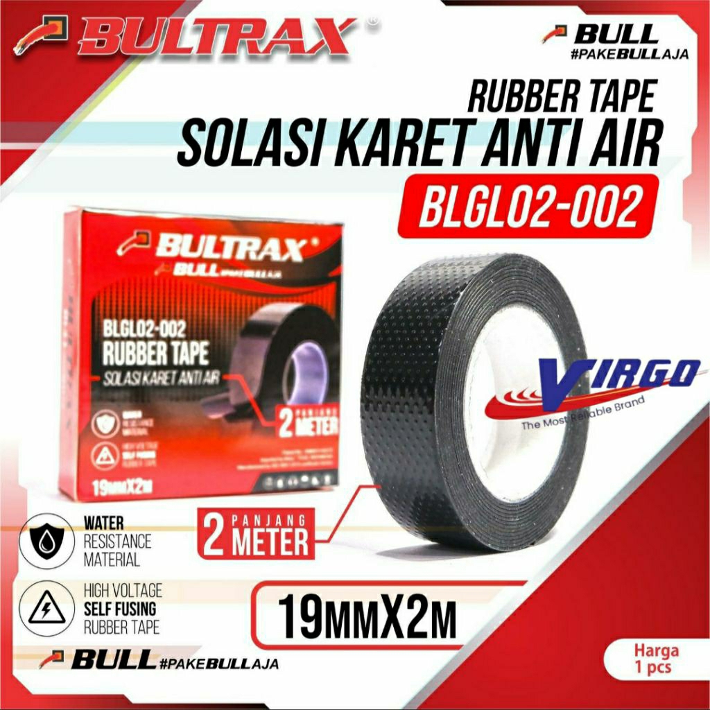 BLGL02-002 ISOLASI HITAM SOLASI LAKBAN KARET ANTI AIR RUBBER TAPE 19MM x 2M BULTRAX