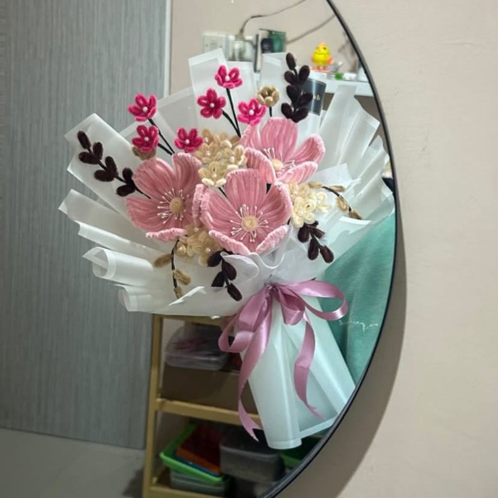 BUKET BUNGA CUSTOME PITA SATIN POLAROID FOTO SNACK REQUEST