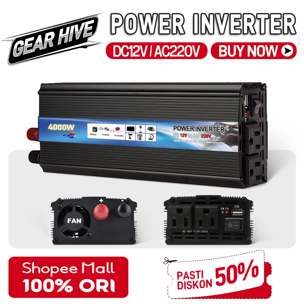 Gear Hive Inverter 4000 Watt Power Inverter Pure Sine Wave PSW DC Ke AC Power Inverter DC 12V to AC 