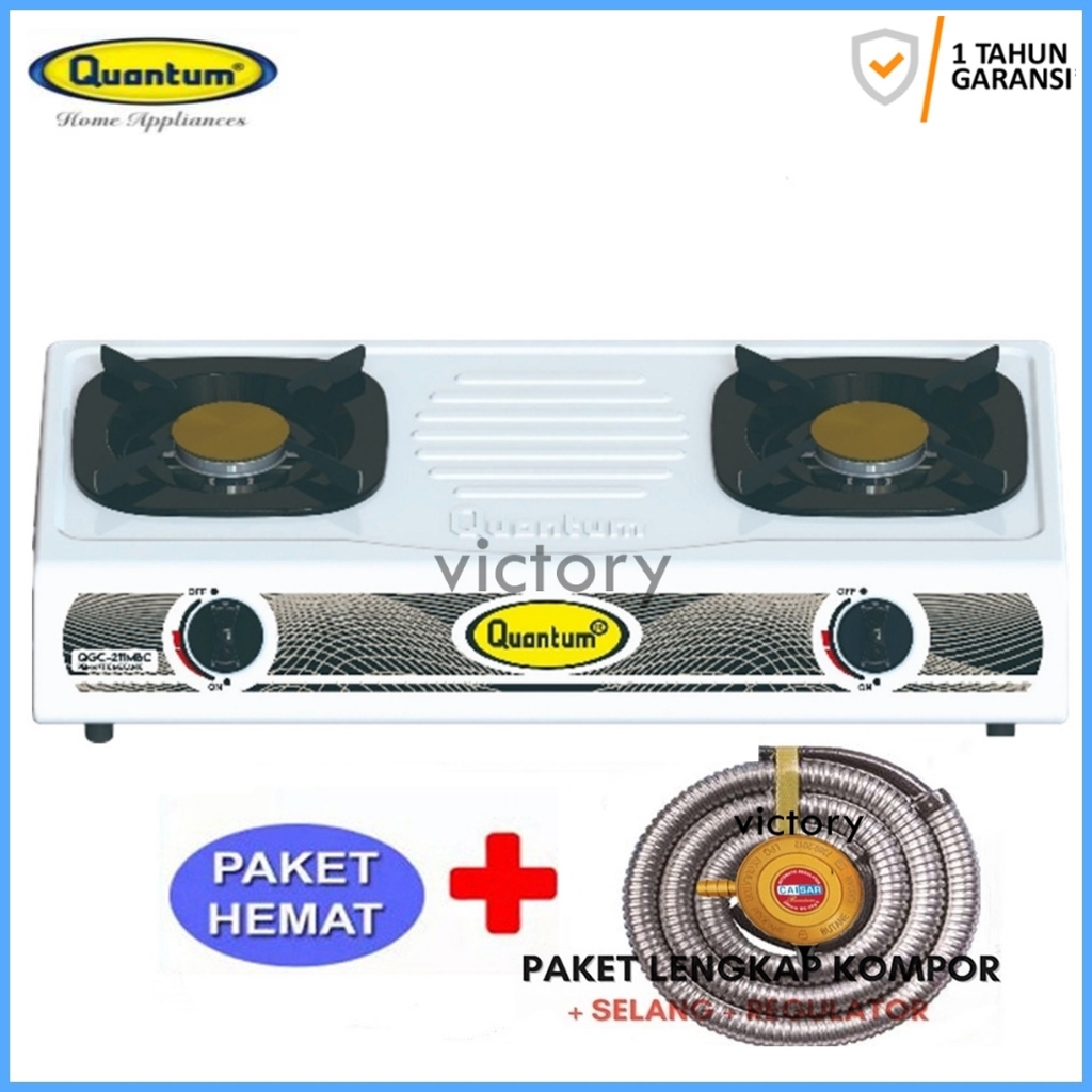 Kompor 2 Tungku Quantum QGC211MBC Body Krem Burner Kuningan
