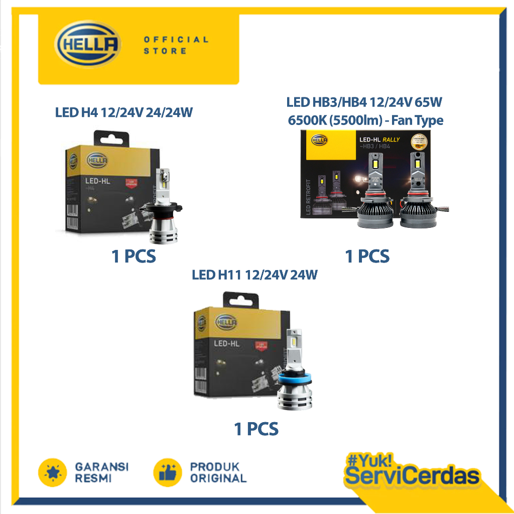 Paket Bundling Bohlam LED Hella H4, H11 dan HB3/HB4 12V - Lampu Mobil