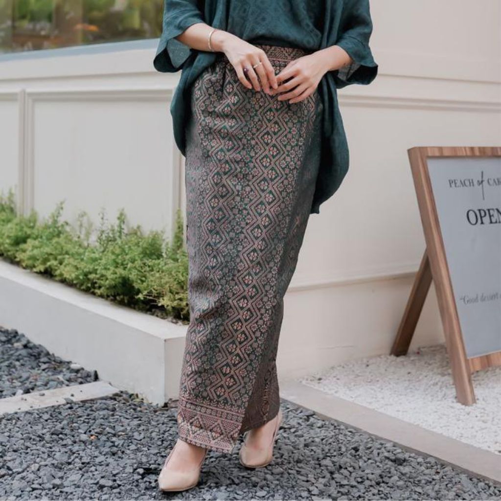 Rok songket span belah depan/Rok songket span tinggal pakai/Rok wanita