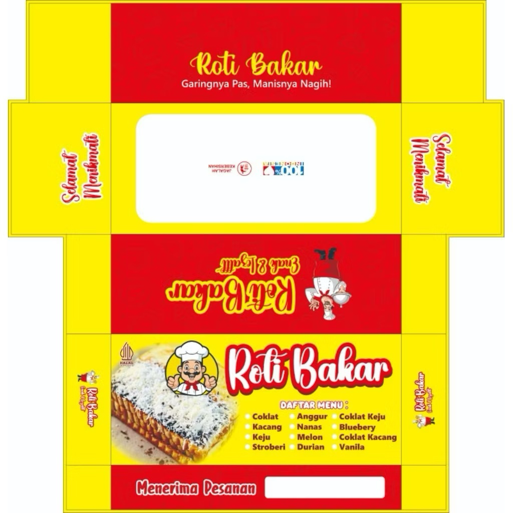 @100Lembar Dus Roti Bakar/Kemasan Roti Bakar/Box Roti Bakar