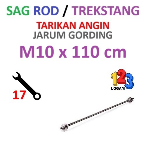 M10 x 110 cm Baut Trekstang, Sag Rod Tarikan Angin, Jarung Gording