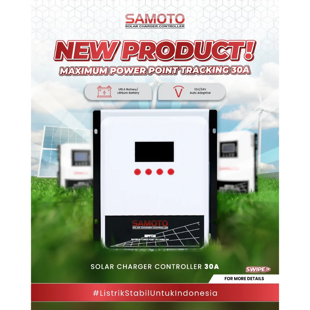 INSTANT SAMEDAY Samoto Solar Charger Controller SCC MPPT30 MPPT 30A 12V 24V 400W 800W Garansi Resmi