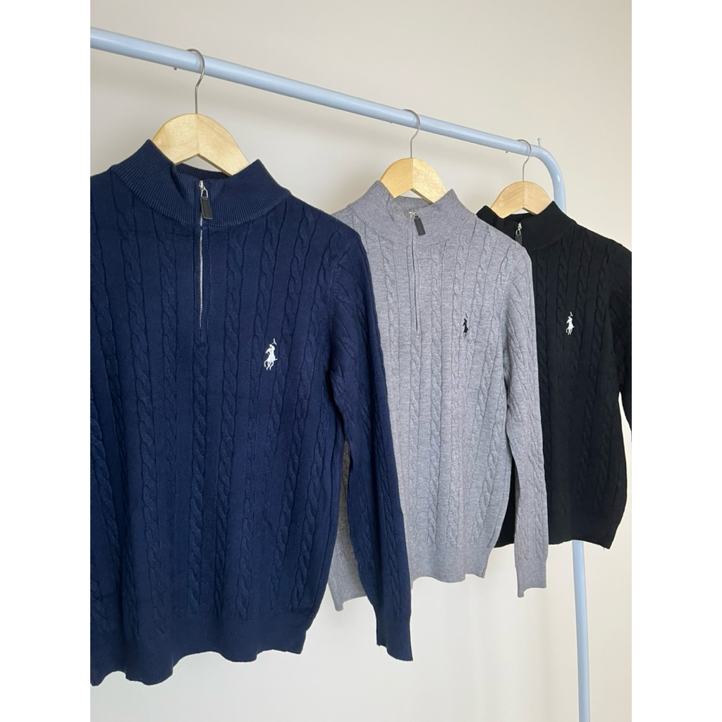 [READY STOCK] Half Zipper Pol* Impor/ Half Zipper Cable Knit/ Half Zipper Kepang/ 9915/ Half Zipper 