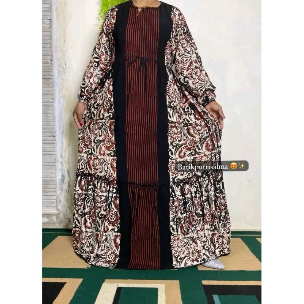 BAJU GAMIS BATIK CAP MALAMAN (RAYON TWIL) Wanita