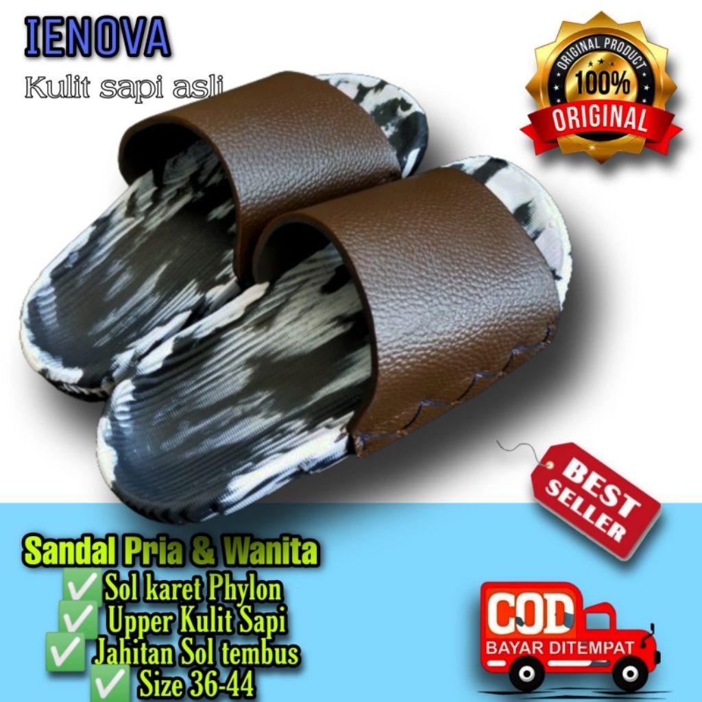 Sandal slop kulit asli sandal kekinian pria wanita