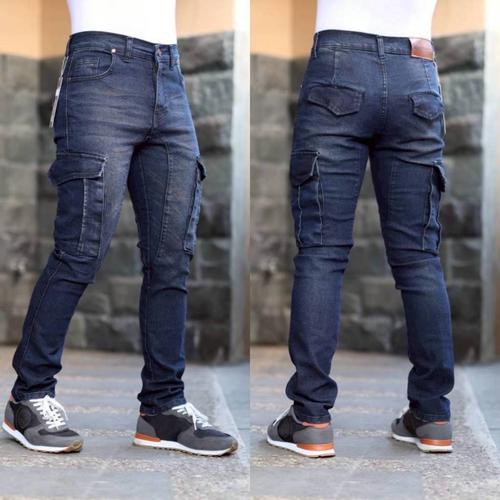 SHAKHAN Celana Cargo Jeans Pria SlimFit - Celana Jeans Cargo Slimfit - Cargo Pria Bikers Cargo Retro