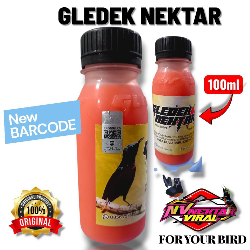 Gledek nektar 100ml Original terbaru pakai barcode pakan Kolibri ninja, sogon, & sejenisnya