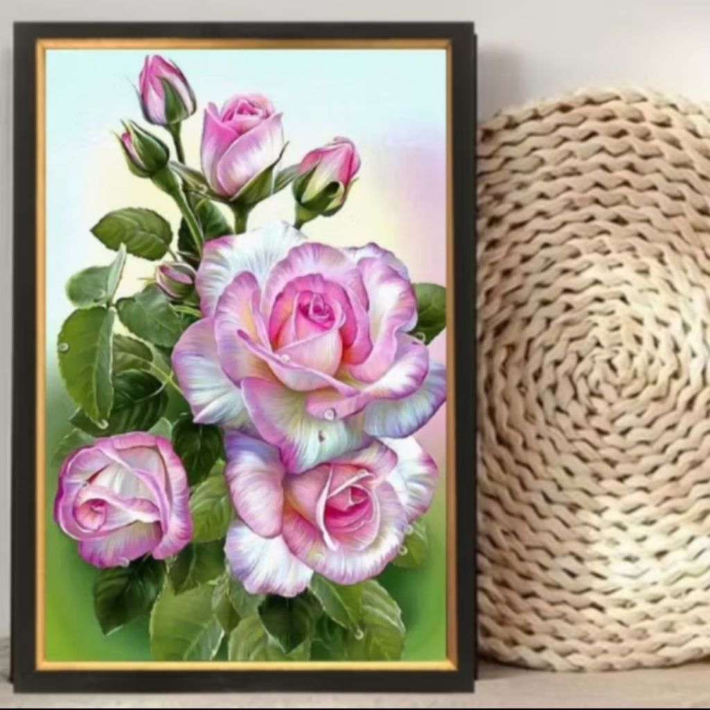 Hiasan dinding cetak gambar plus bingkai bunga mawar ukuran 35*52