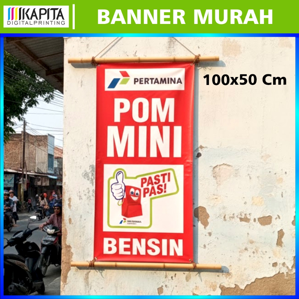 Banner Pom Mini Jual Bensin Eceran | Spanduk Pertamini pom bensin mini awet anti air