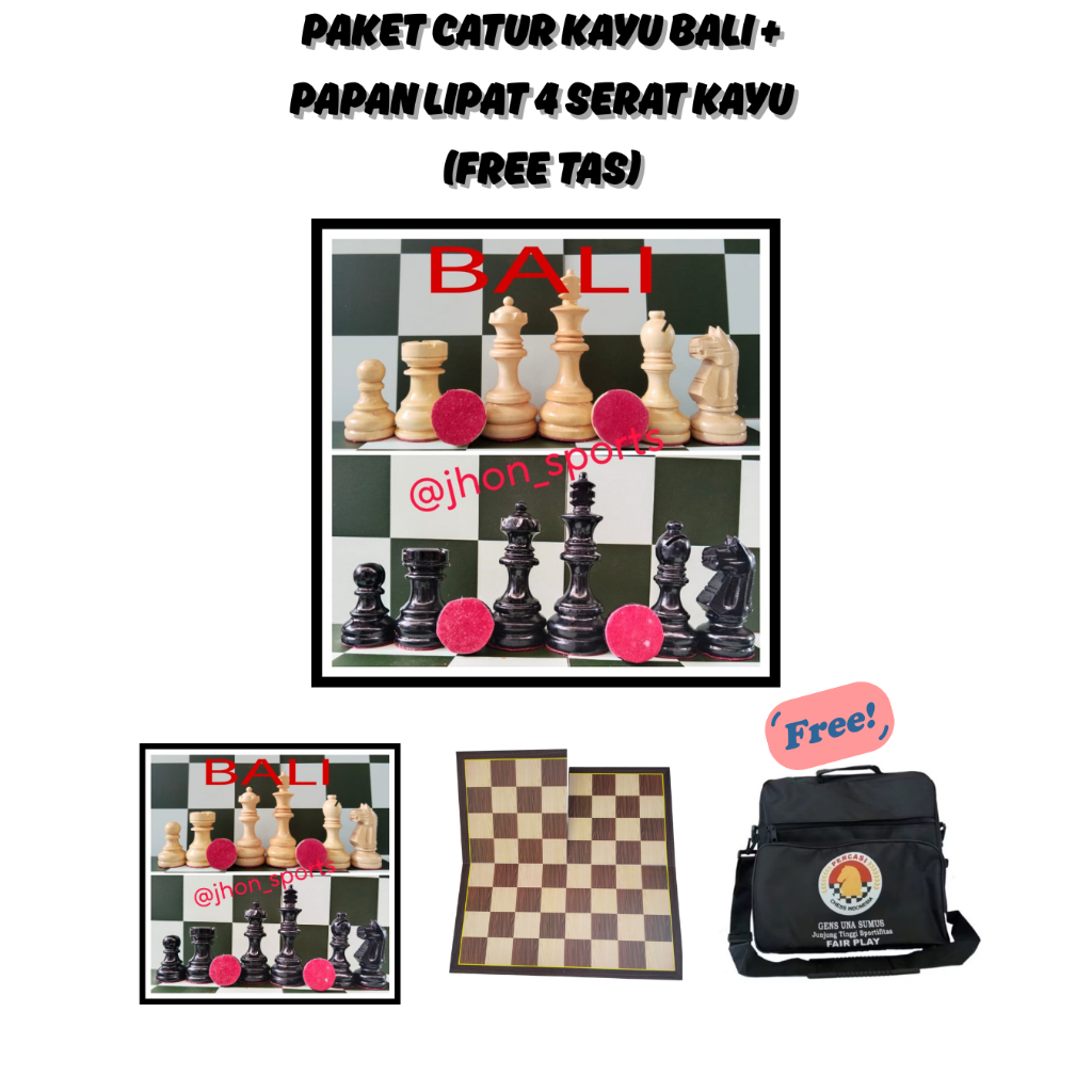 PAKET CATUR LENGKAP  KAYU MENTAOS MODEL BALI DAN PAPAN LIPAT 4 FREE TAS CATUR
