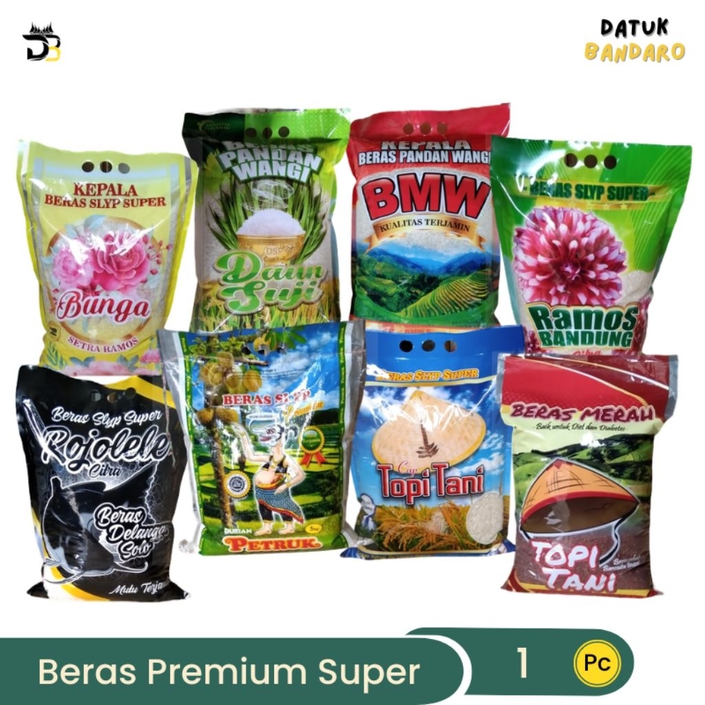 Beras Daun Suji 5 Kg Pandan Wangi BMW Rojolele Bunga Ramos Bandung Petruk Topi Tani 5kg Premium Bera