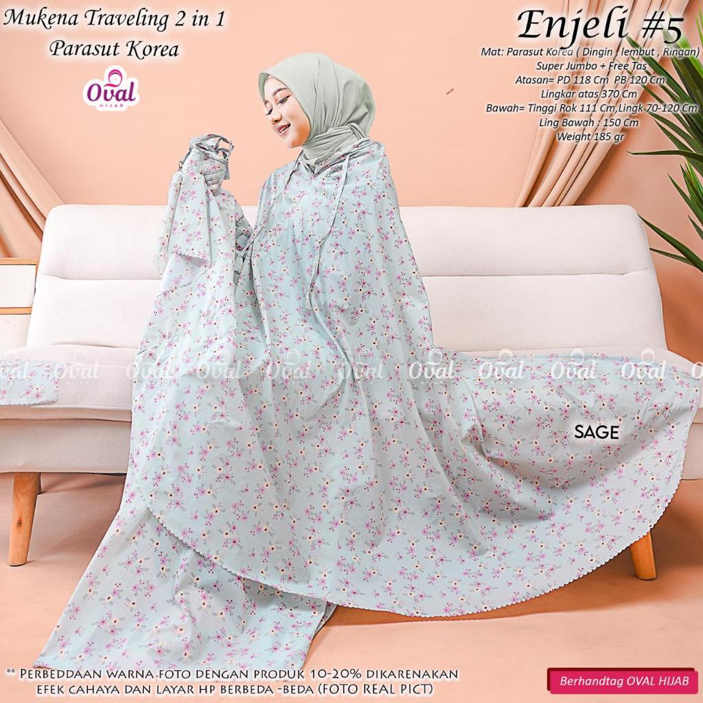 Enjela#5 Mukena Original Oval Hijab Parasut Korea Mukena Traveling 2in1 Super Jumbo Free Tas Sesuai 