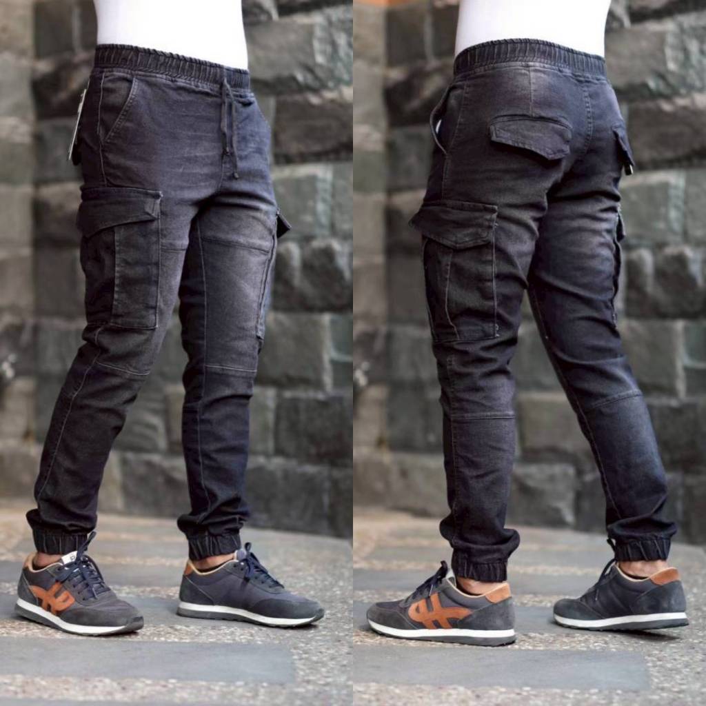 SHAKHAN Celana Cargo Jeans Pria SlimFit - Celana Jeans Cargo Slimfit - Cargo Pria Bikers Celana Joge