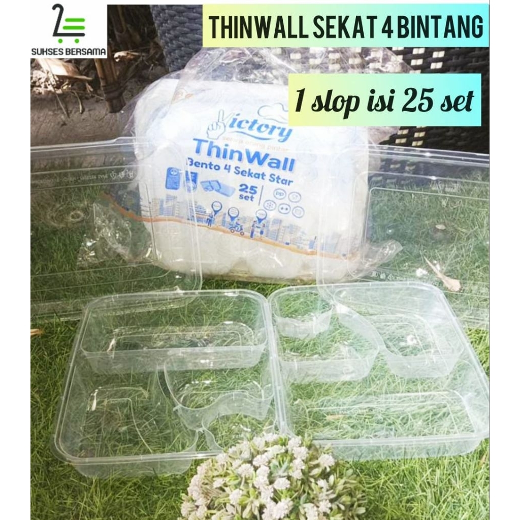 (Bijian/Ecer) Thinwall Bento sekat 4 Bintang/Kotak Makan sekat 4