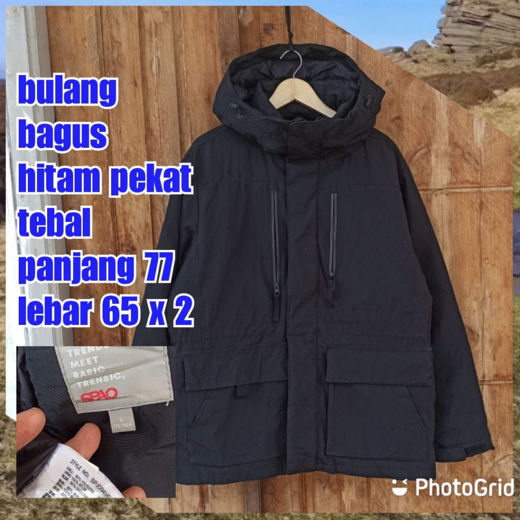 jaket gunung outdoor puffer gelembung winter salju bulang bulu angsa parka hitam spao