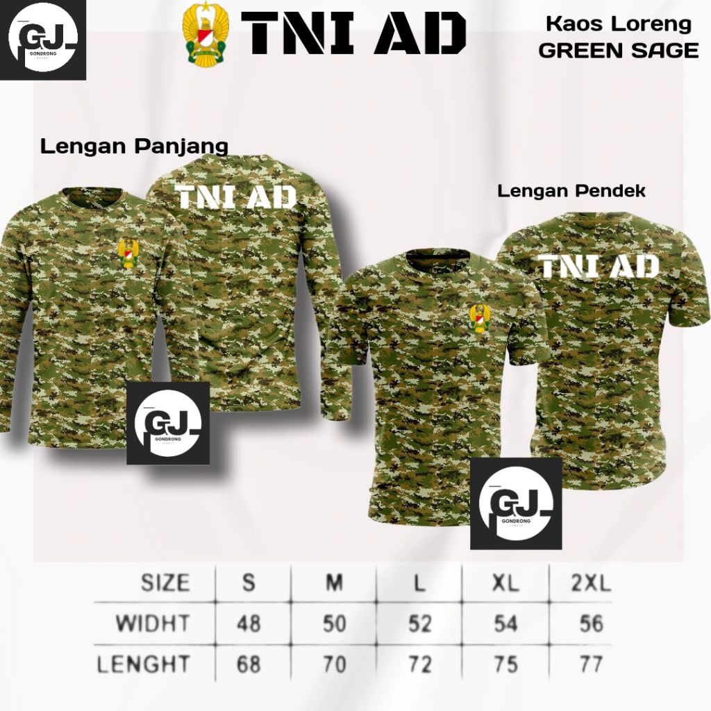 KAOS LORENG SAGE GREEN TNI AD TERBARU / BAJU JERSEY DRYFIT TNI AD LENGAN PANJANG DAN PENDEK