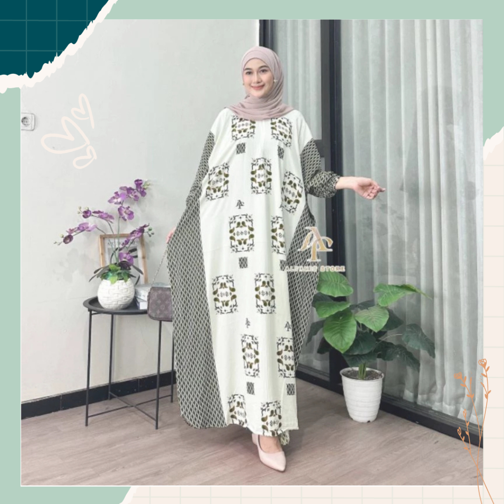 Kaftan Tazbiya Dress Daster Rayon Premium Ringan Lembut Rempel Busui Lengan Panjang Homedress Motif 