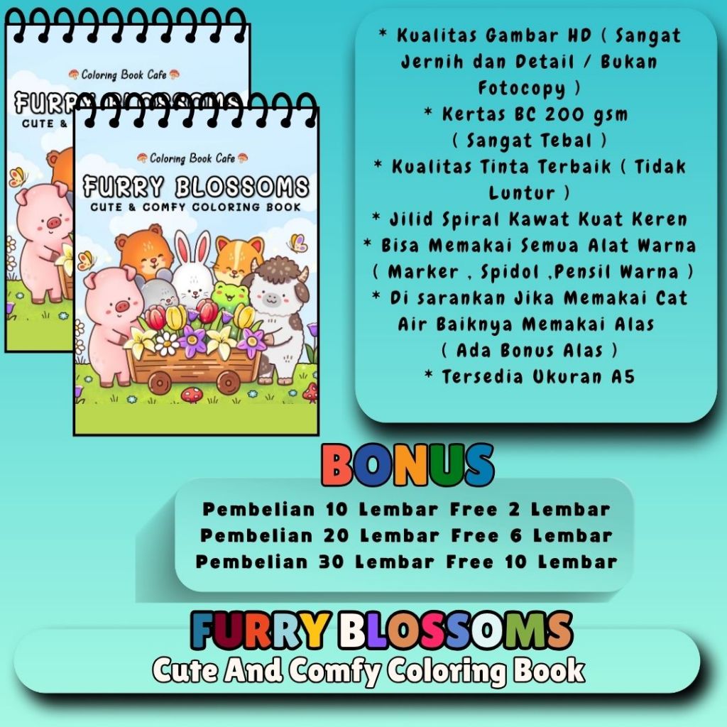FURRY BLOSSOMS Cute And Comfy Coloring Book Buku Mewarnai Anak Remaja Dewasa Murah Kertas Sangat Teb