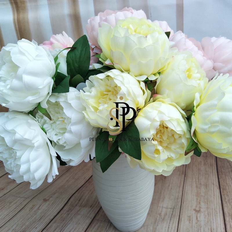 5 KEPALA PEONY MANGKOK GIANT BUNGA PALSU ARTIFICIAL FLOWER BUNGA KAIN PLASTIK HIASAN VAS BUNGA RUANG