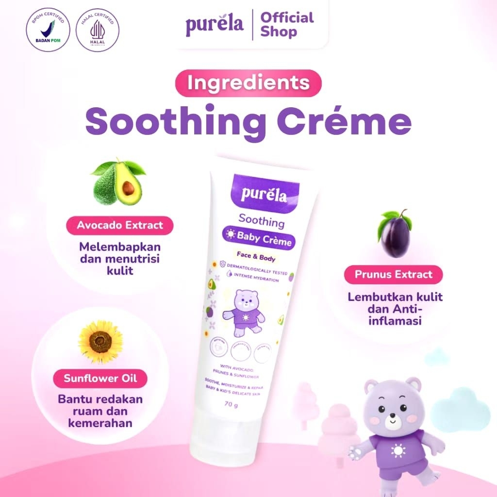 PURELA - SOOTHING CREAM 70GR - Baby Lotion Perawatan Pemutih Kulit Bayi Anak