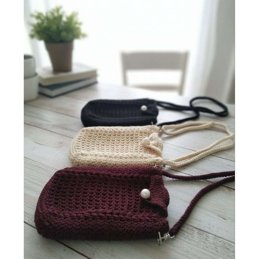 Rajut tangan handmade Koeanstyle tas rajut hp selempang