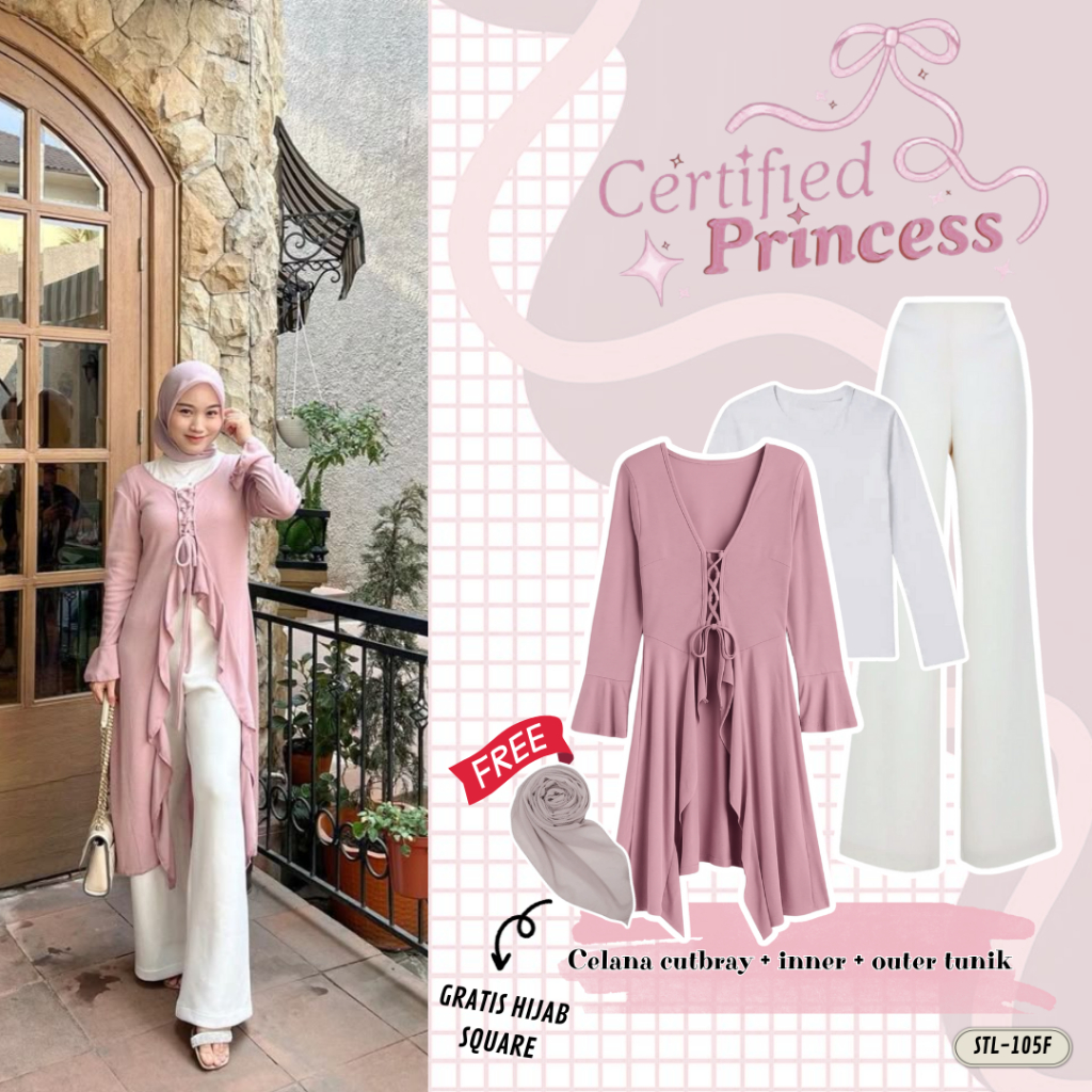 OneSet Raya Korean Style Celana Cutbray| Outer |Tunik Inner| Hijab| OOTD Pantai Outfit  Bukber Simpe