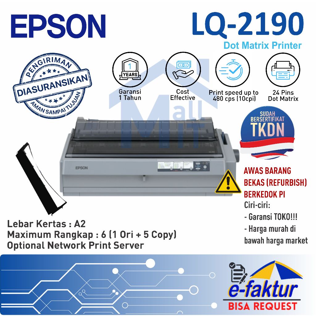 MALLIT EPSON Printer Epson Dotmatrix LQ2190 EPSON LQ-2190 LQ 2190 A3+ Garansi Resmi