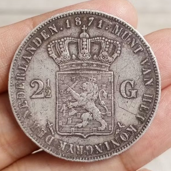 koin perak 2,5 Gulden Willem 3 thn 1871