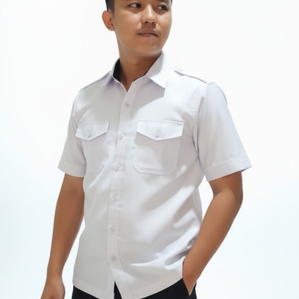 Kemeja PDH Putih Pria Semi Woll Premium Lengan Pendek Panjang Seragam Kantor Size M–XXL