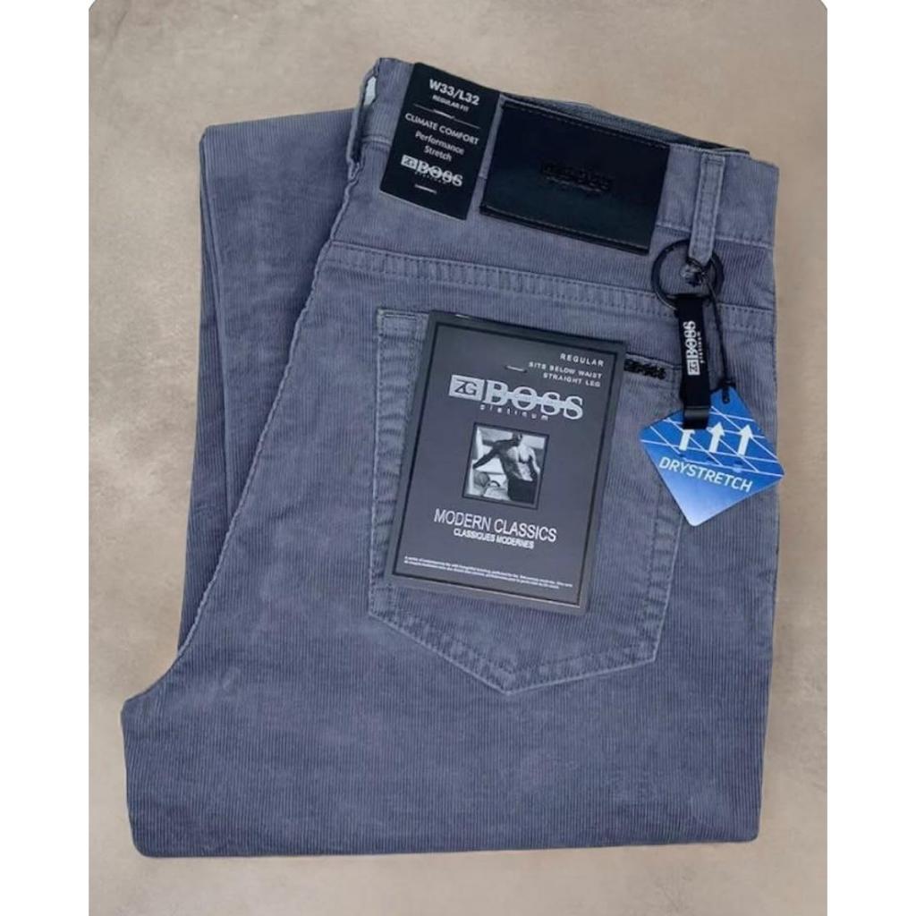 Celana Pria Corduroy ABU-ABU BOSS Stretch Original
