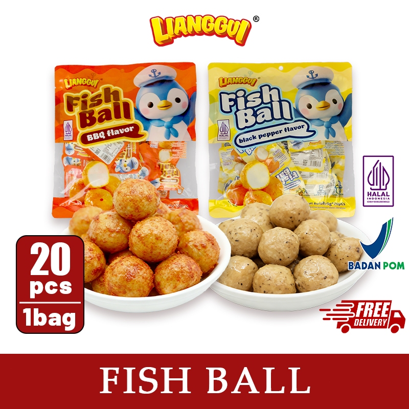 Lianggui - Fish Ball Halal | Seafood Cemilan Harian Kantor Santai Ngemil BBQ+Black Pepper Flavor