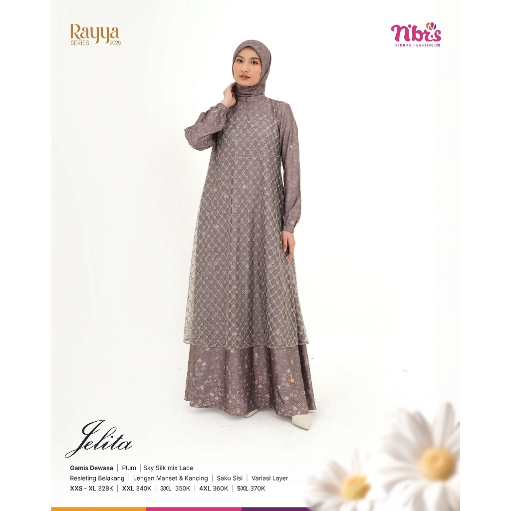 SARIMBIT NIBRAS RAYYA SERIES TAUPE GAMIS,KOKO,TUNIK WARNA TAUPE,PLUM