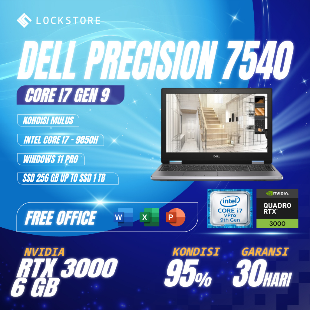 DELL PRECISION 7540 core i7 gen 9 - RAM 64GB - RTX 3000
