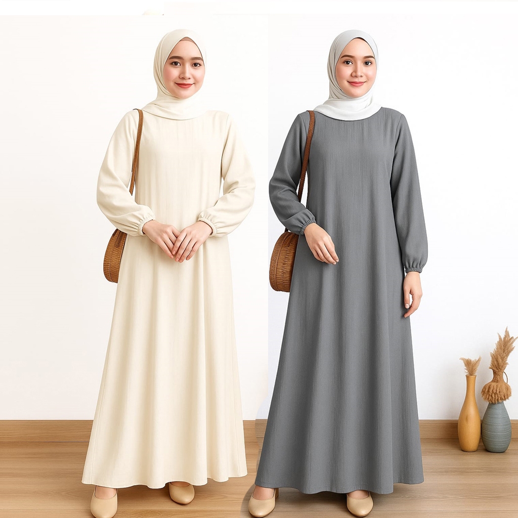 Gamis Crinkle Jumbo LD 120 Bahan Adem Nyaman Mewah Elegan