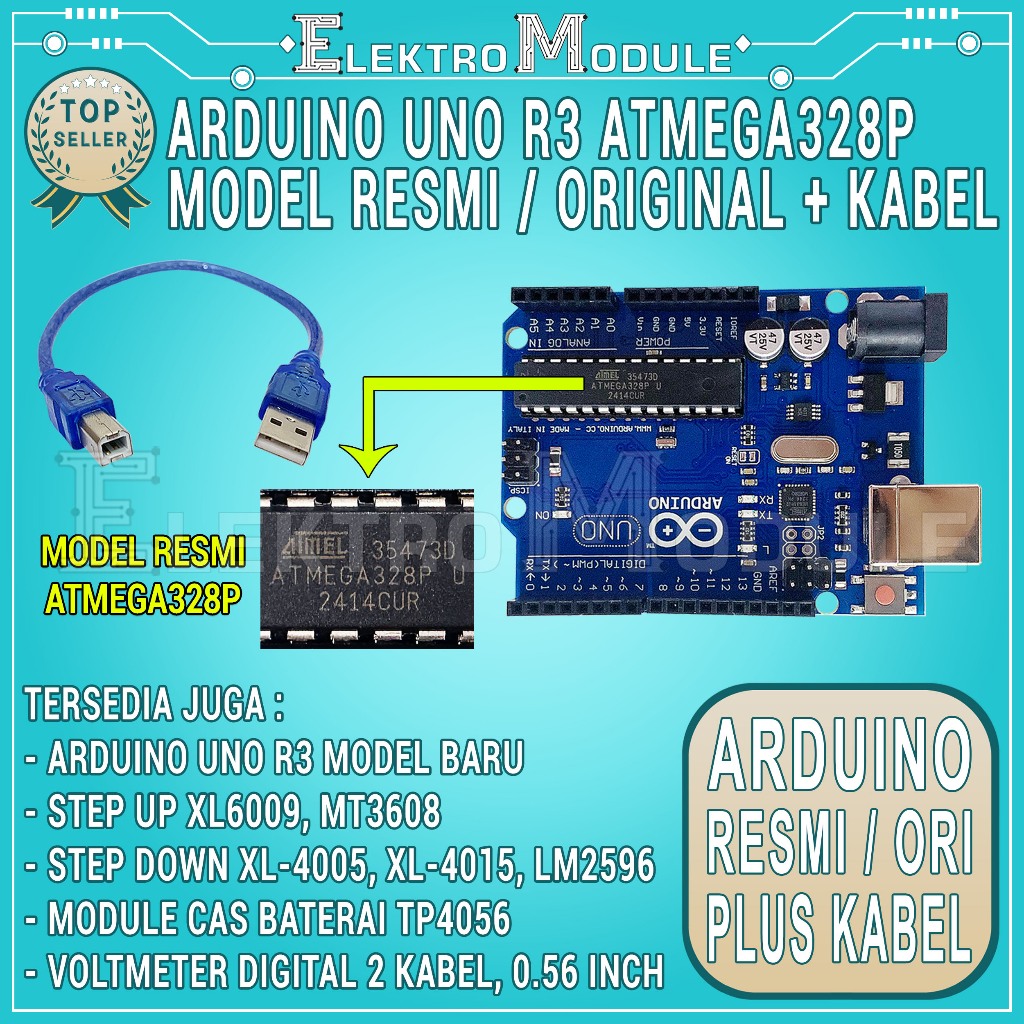 Uno R3 - Arduino Uno Compatible Atmega328P Resmi Dengan Kabel Arduino Uno R3 Atmega 328P Original Co