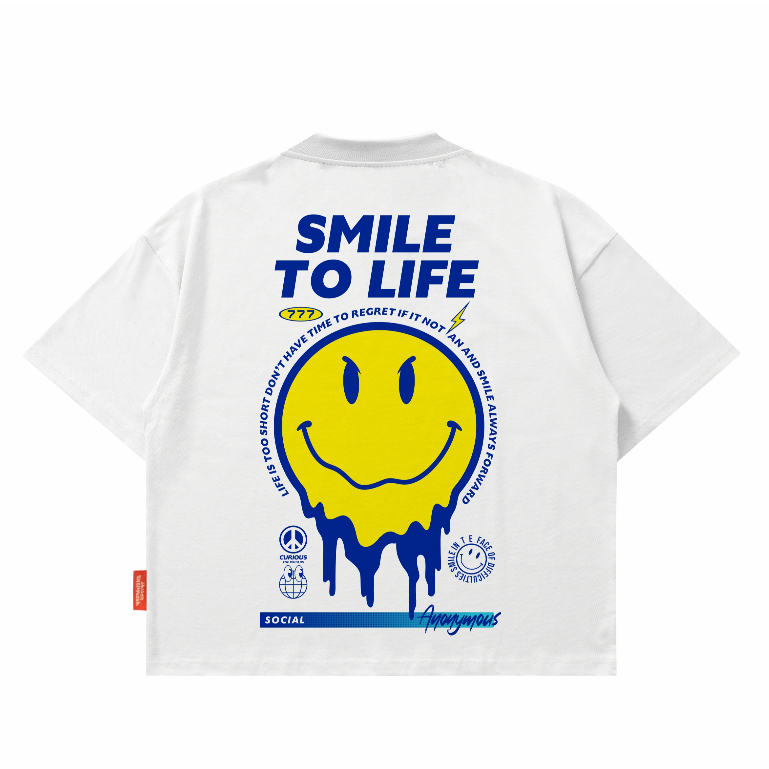 T-Shirt kaos pakaian Boxy oversize Social Anonymous cotton combat 20s Smile To Life