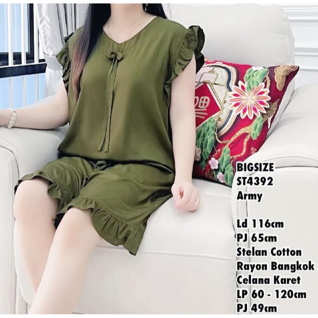 Terbaru Set Andin Jumbo Variasi Rempel Baju Celana full Karet Polos Jumbo Setelan Dewasa