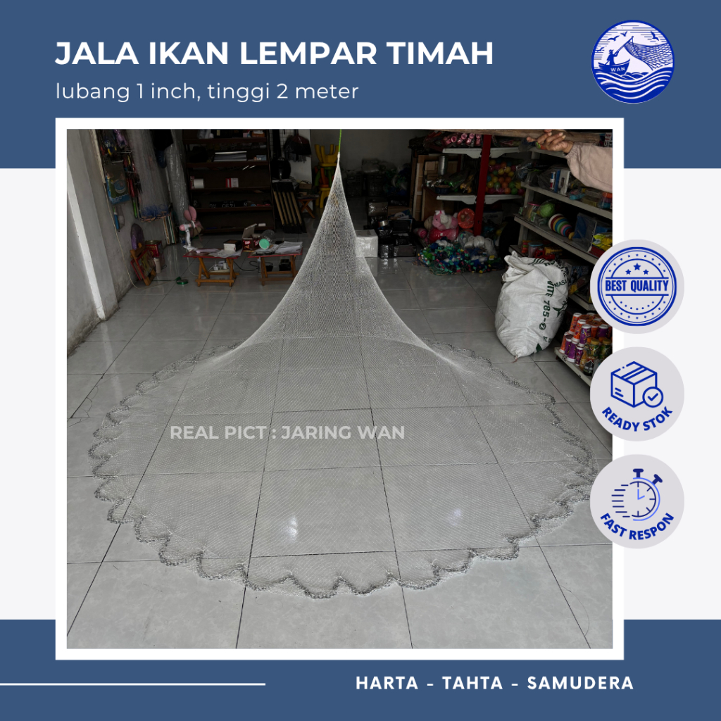 Jala Ikan Lempar, Nilon, Timah 1 inch 2 Meter