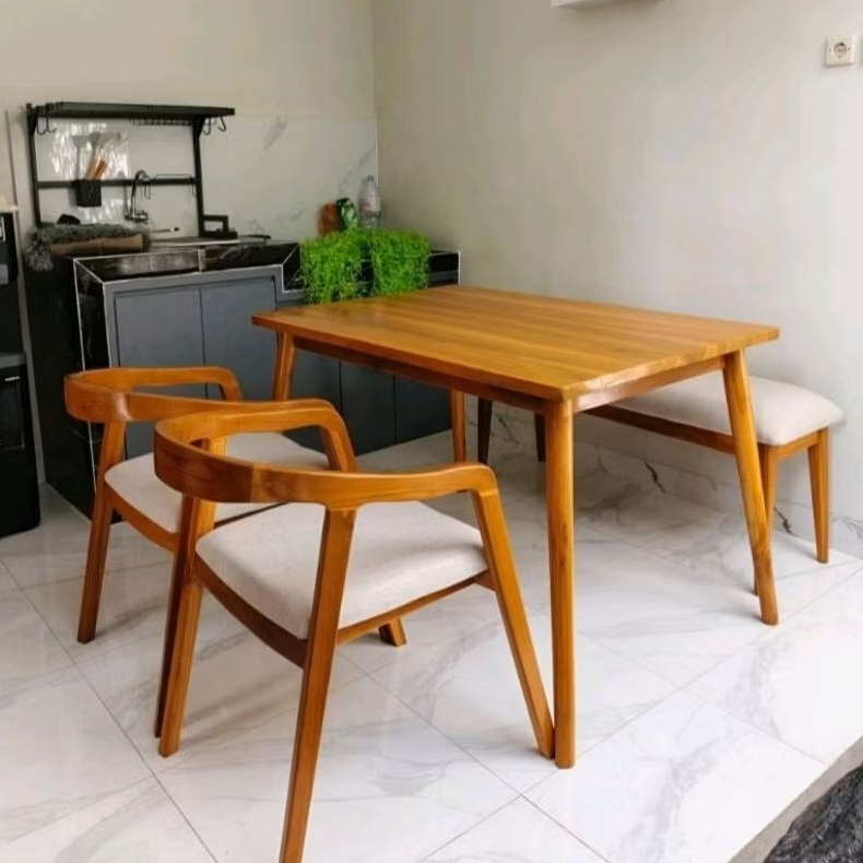 K1 READY Set meja makan 211 kursi kayu jati makan 120x80x75cm  // set meja makan kursi cantik meja m