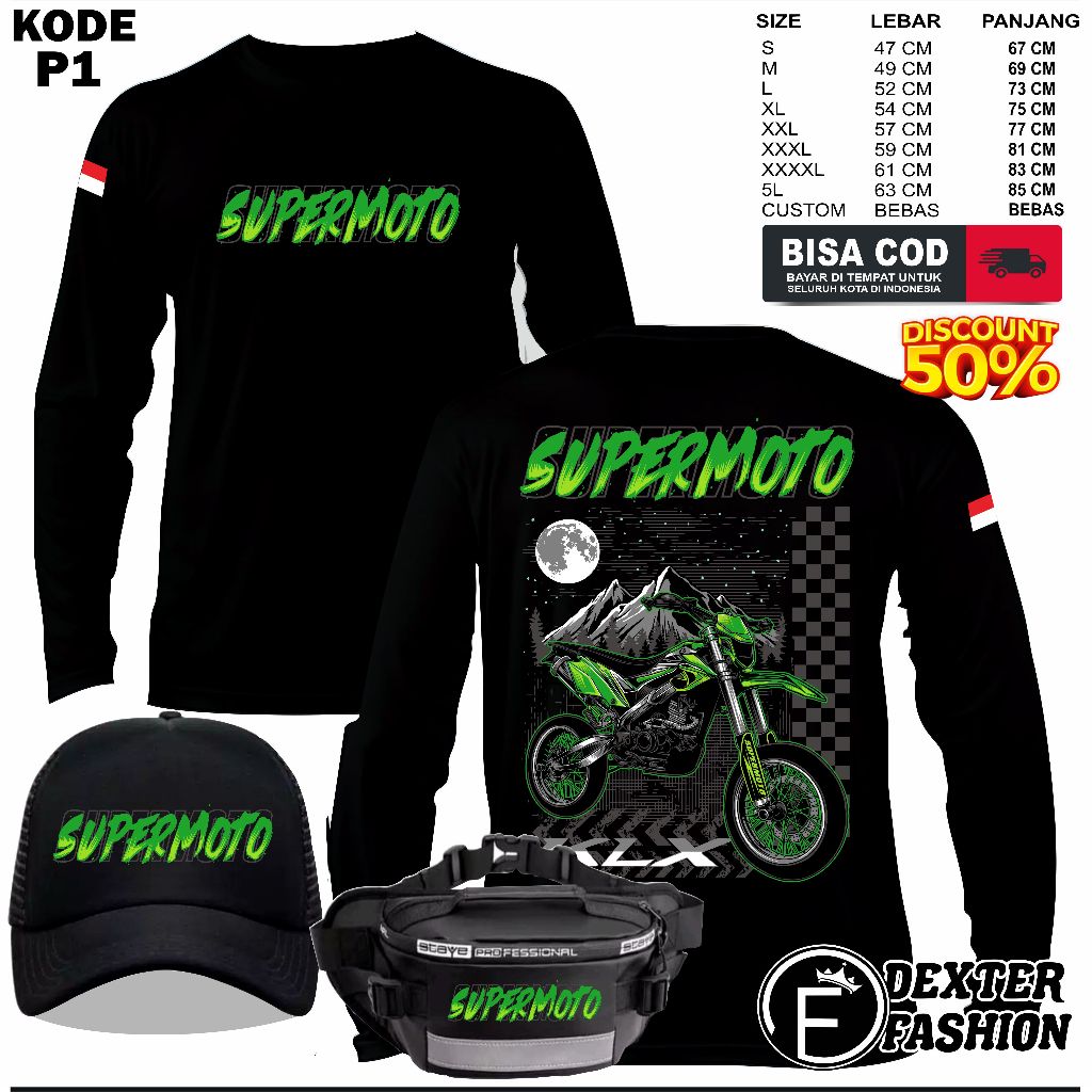KAOS SUPERMOTO KLX GRATIS TAS DAN TOPI TERBARU TANGAN PANJANG BAHAN BERKUALITAS BAJU KLX DFG Origina