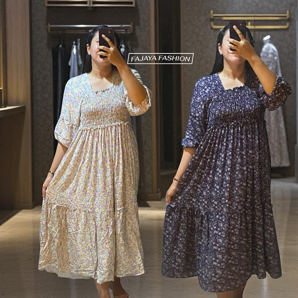 Dress Rayon Sabrina Kekinian Terbaru Smoke Wanita Jumbo