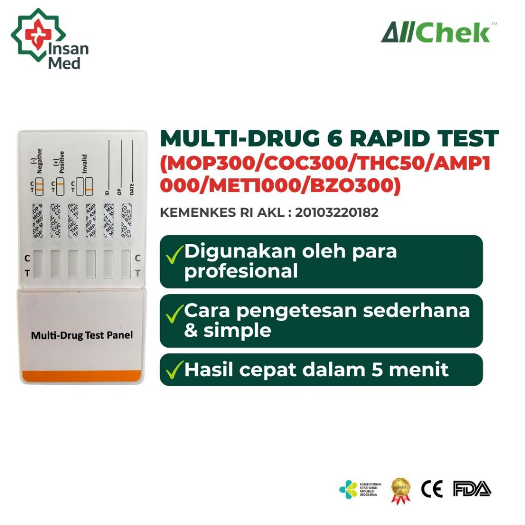 Allchek Drug Test 6 Parameter – Alat Uji Narkoba / Strip Tes Screening (PCS)