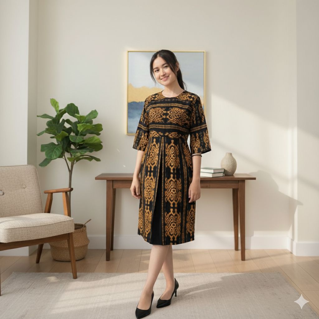 dress CAHAYA TENUN JEPARA tenun Jepara model ploy depan