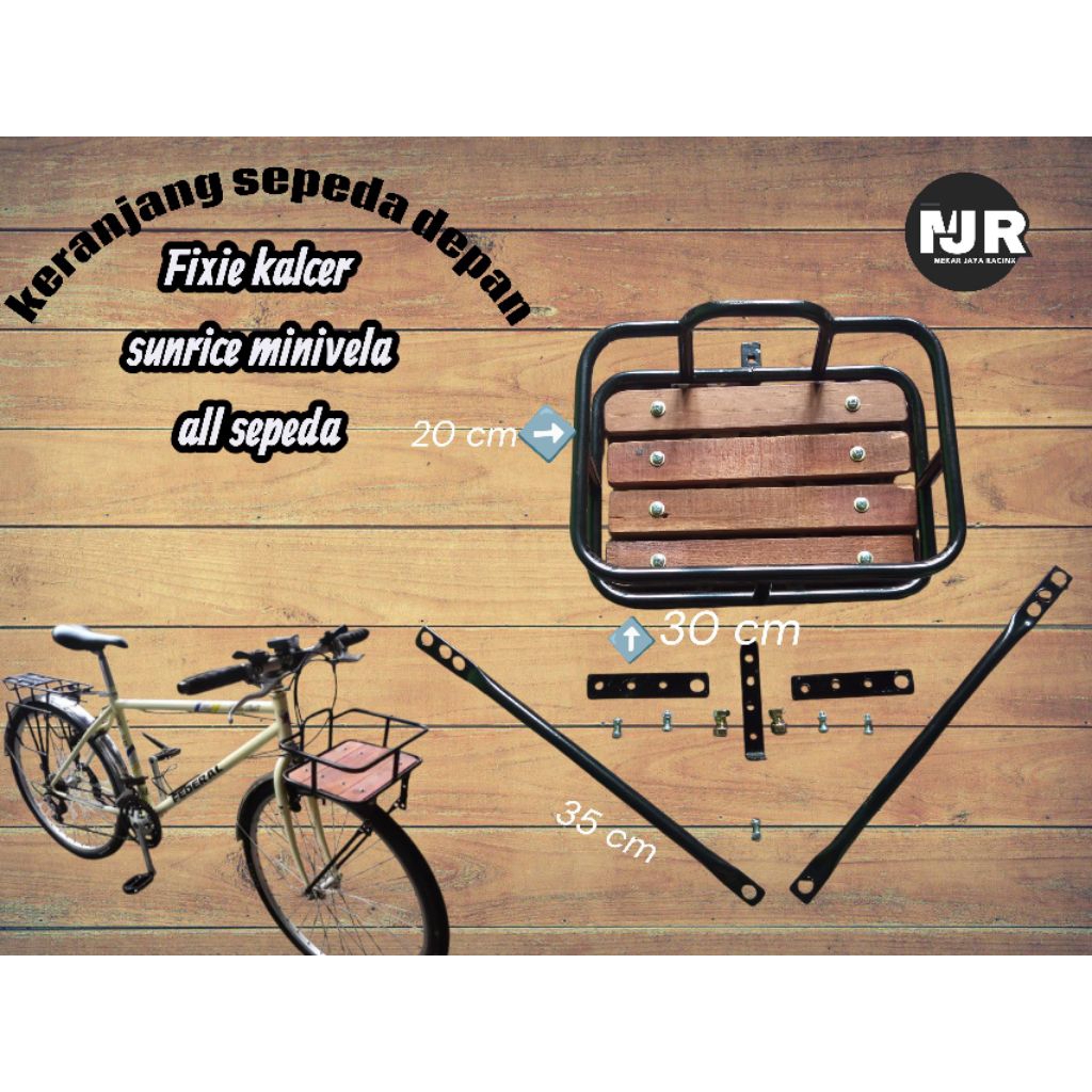keranjang rak depan sepeda fixie kalcer minivela sunrice alas kayu