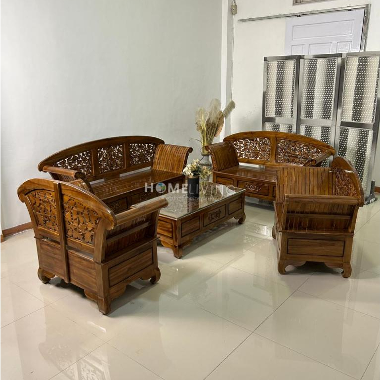 HOMELIVING - KURSI TAMU JATI - SET KURSI JATI ASLI JEPARA - KURSI RUANG TAMU JATI