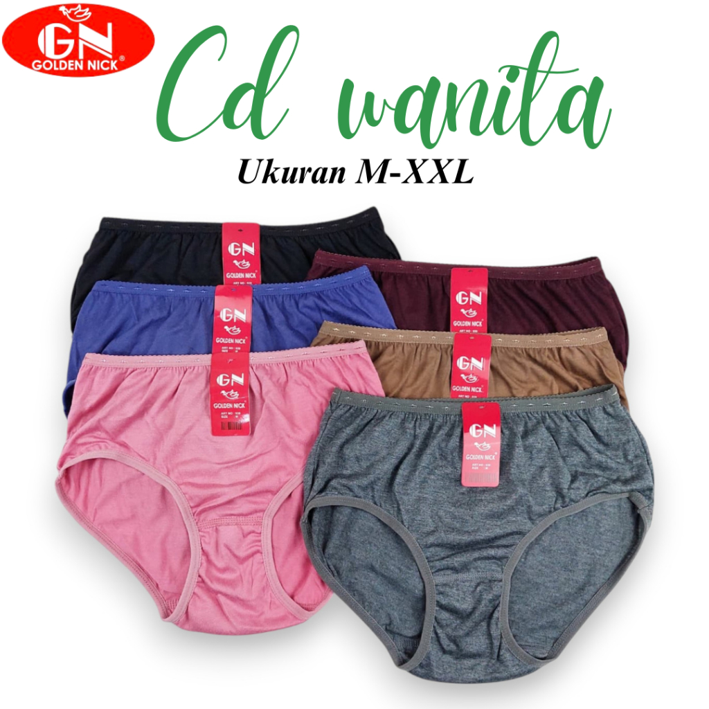 Celana Dalam Wanita - 3 Pcs Bahan Katun | Motif Polos Karet Kecil Ukuran M-XXL | Golden Nick